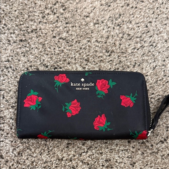 kate spade Handbags - Kate Spade Black Wallet with Red Floral Design